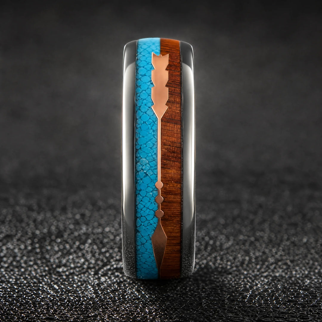 The Sagitta Titanium, Wood, and Turquoise Ring - side view