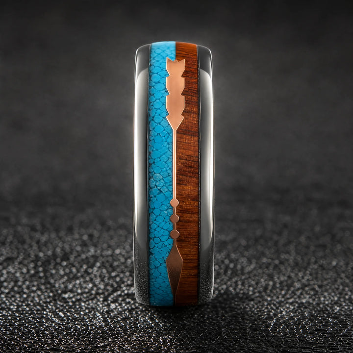 The Sagitta Titanium, Wood, and Turquoise Ring - side view