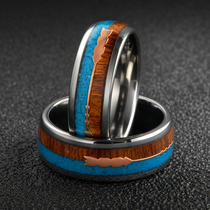 The Sagitta Titanium, Wood, and Turquoise Ring - stacked view