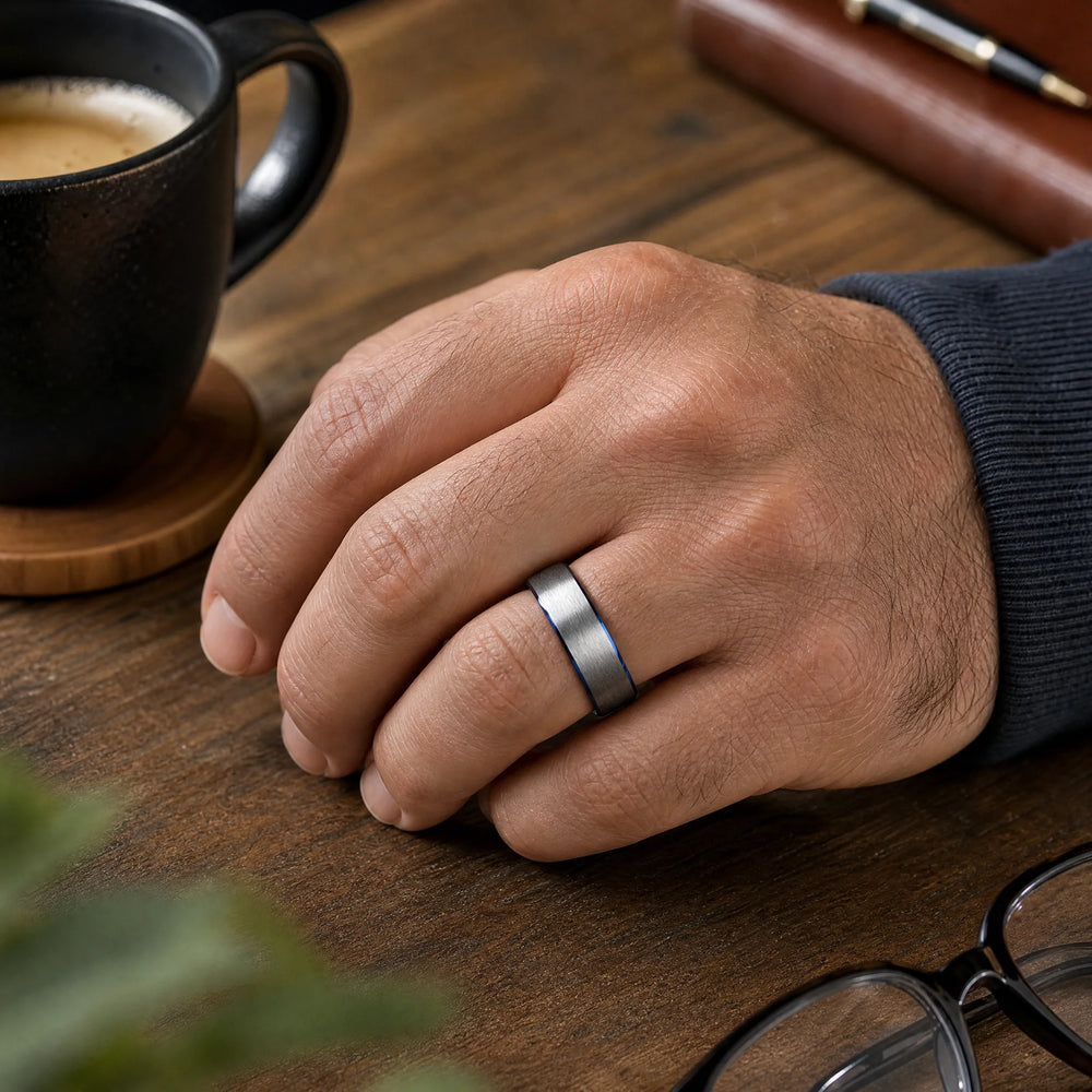 The Sentinel tungsten ring - on-hand view
