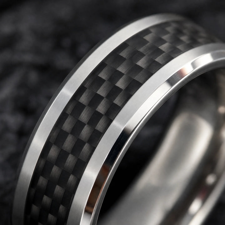 The Stratagem Tungsten and Carbon Fiber ring - detail view