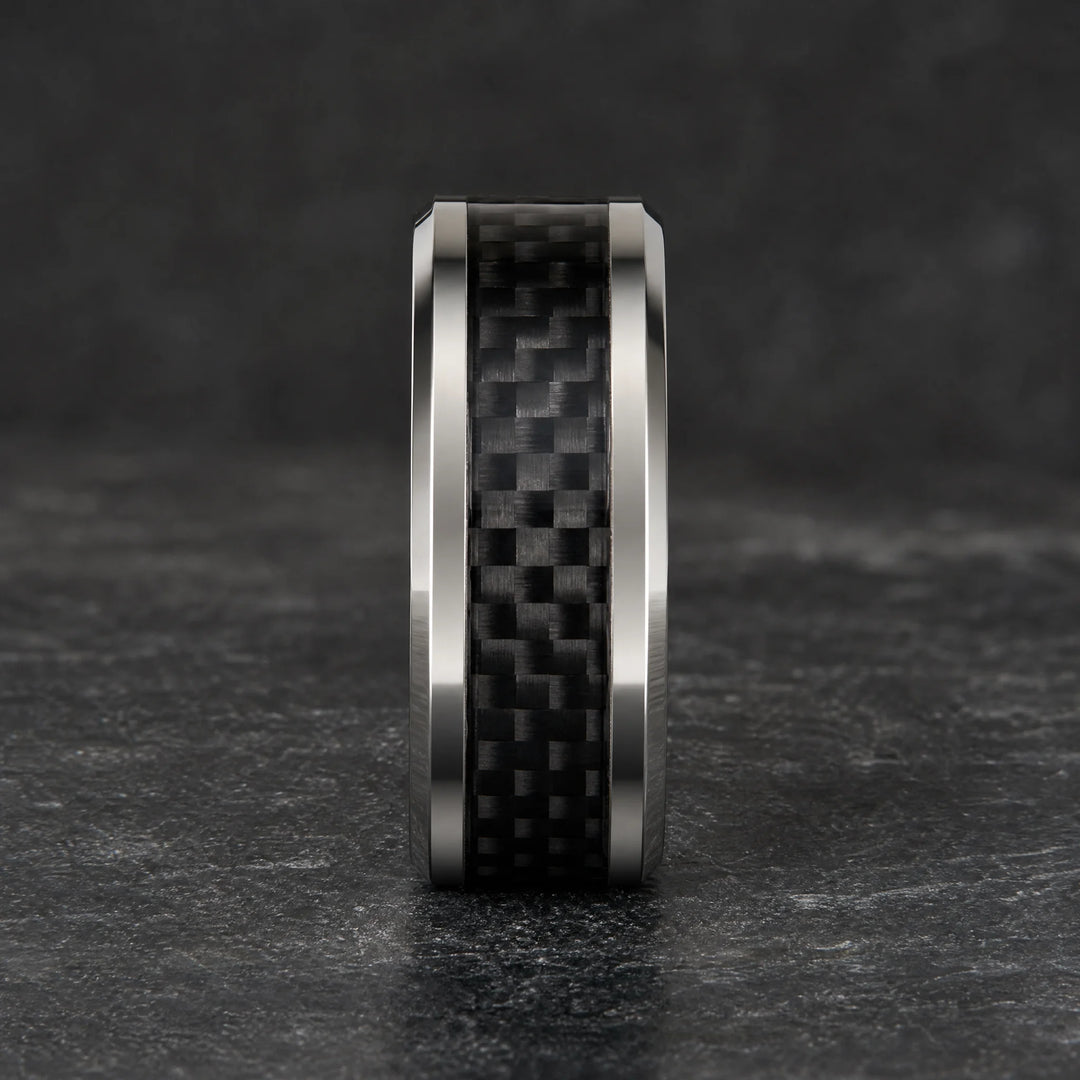 The Stratagem Tungsten and Carbon Fiber ring - side view