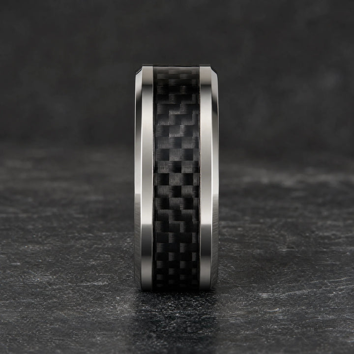 The Stratagem Tungsten and Carbon Fiber ring - side view