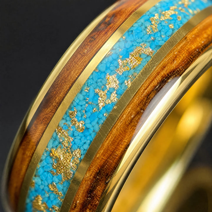 The Vein Koa Wood and Turquoise ring - detail view