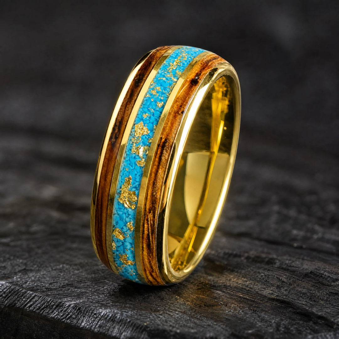 The Vein Koa Wood and Turquoise ring - hero view