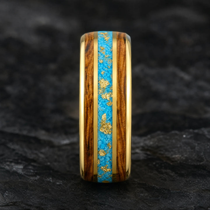The Vein Koa Wood and Turquoise ring - side view