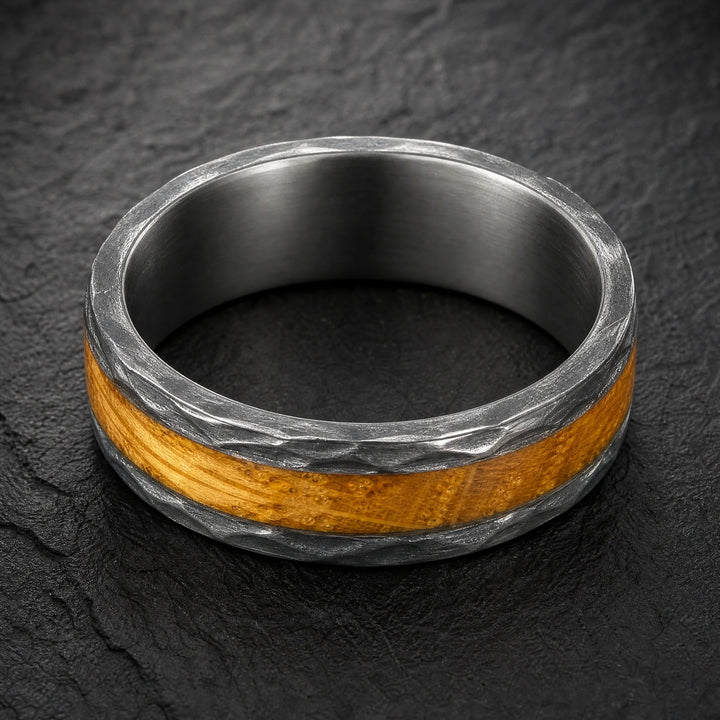 The Warden hammered tungsten and wood ring - inner view